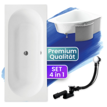 Badland - Badewanne Rechteck 170x75 Mit Styroporverkleidung, Ablaufgarnitur & Füßen Gratis - Komplettset 4in1 Original Acryl Wanne Siphon Vitae