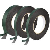3 Rolls Double Sided Tape, Black Double Sided Tape 12mm, 12mm, 25mm, Extra Strong Foam Tape, Waterproof Insulating Sponge Tape, Anti Shock, Thermal 