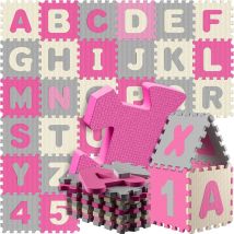 Spielwerk - Alfombra Juego Puzzle Infantil Xxl 3,3m² 86 Piezas Letras Números Aprendizaje Rompecabezas Goma Eva Gris/azul/rosado Pink (de)