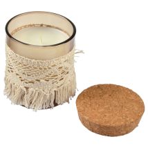 HOMEA Duftkerze mit Korkdeckel – 9 x 9 x 10 cm – Boho-Kerze für Entspannung – Tolle Geschenkidee
