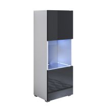Vetrina Con Piedini 2cm E Led Mobile Soggiorno Moderno Salotto Vetrinetta Pensile 40x128x28 Modello Luke V3 Bianco E Nero Lucido