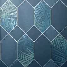 Navy Silver Miami Wallpaper Fine Decor Tropical Jungle Geometric Metallic
