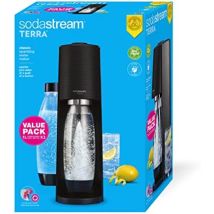 SodaStream Terra Megapack Negro – Botellas de 1L – Carbonatador Quick Connect – 60L de agua con gas