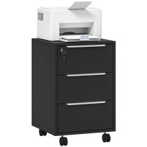 Homcom Cajonera De Escritorio Con 3 Cajones, Cajonera De Oficina Con Ruedas, Cerradura Y 2 Llaves, Archivador Móvil Para Estudio, 40x40x63,5 Cm, Negro