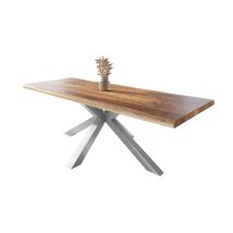 Esstisch Baumkante Massiv Mango Rough 280 X 100 Spider-gestell Silber Atlas