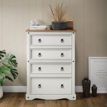 Mercers Furniture – Corona White Wax Compact 4 Drawer Chest of Drawers – Solid Pine – 113 cm Height – 82 cm Width – 40 cm Depth
