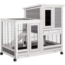 Yodolla – Cage À Lapins En Bois Sur Roulettes – Clapier Intérieur 2 Étages Avec 3 Portes Verrouillables – 2 Plateaux Amovibles 94x62x85 Cm