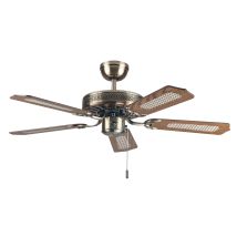 Paloma Slimline Ceiling Fan – Antique Brass Housing – Oak Blades – 3 Speeds – 220-240V – 103 cm Diameter