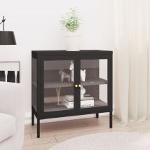Sideboard Black 70x35x70 Cm Steel And Glass Vidaxl