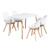 5 Pieces Retro And Modern Scandinavian Dining Set - A Halo White Dining Table & White Dining Chairs Set Of 4