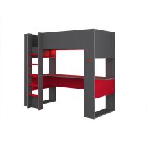 Etagenbett 5050 Anthrazitrot mit Schreibtisch – 183 cm Höhe – 205 cm Breite – 98 cm Tiefe – Matratzenmaß 90x190 cm