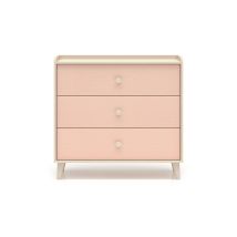 Cassettiera 3 Cassetti Alycia Beige - Rosa Corallo - Effetto Marrone 85cm