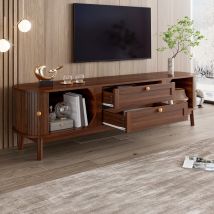 Meuble Tv 170 X 46 X 39.5 Cm Avec Tiroirs Et Compartiments De Rangement Angles Arrondis Mdf Couleur Noyer