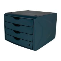 Helit - Cassettiera Con Fermo Estraibile 4 Cassetti Blu H215xl265xp332mm