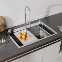 Fregadero Multifuncional 70x45x22cm Stanew, Fregadero De Cocina Con Lavaplatos, Dosificador De Jabón, Cesta De Almacenamiento Y Tabla De Cortar, 