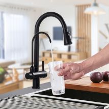 3 Wege Schwarz Küchenarmatur, 360° Schwenkbar Küchenarmatur 3 In 1 Hochdruckarmatur Für Wasserfilter Küche Wasserfilter Wasserhahn Trinkwasserhahn