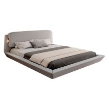Lettiemobili - Letto Matrimoniale Sospeso Con Testiera Con Rete A Doghe Grigio Letto In Legno E Lino Modello Diana Per Materasso 180x200
