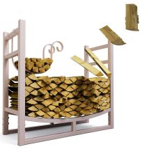 Kaminholzregal Innen Metall Verzinkt 84x33x76 Cremeweiß, Stapelhilfe Kaminholz Brennholz Regal Für Feuer Holz Holzlege
