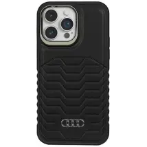 Custodia Rigida Audi In Pelle Sintetica Magsafe Per Iphone 15 Pro Max 6.7, Colore Nero/nero (au-tpupcmip15pm-gt/d3-bk)
