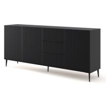 Cómoda Ravenna B 200 Cm 3d3s Negro Mate Fresado + Patas