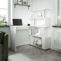 Mondeer L-förmig Computertisch Mit 360° Drehregal- Eck-schreibtisch Für Arbeitszimmer/büro/wohnzimmer, 157 X 45 X 130.5 Cm, Weiß