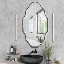 Badezimmerspiegel, Dekorativer Kosmetikspiegel, 66 X 116 Cm, Unregelmäßiger Wandspiegel, Gehärtetes Glas, Rahmen Aus Gebürstetem Aluminium – Schwarz