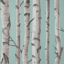 Fine Decor - Birch Trees Duck Egg Wallpaper Modern Contemporary Paste The Wall