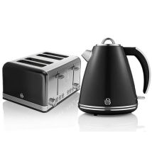 Swan - Retro Black Kettle And 4 Slice Toaster Set