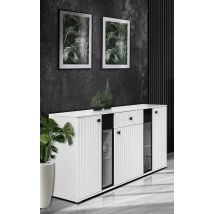 Furnix - Buffet Sarai Avec Tiroir Buffet Led 3 Portes Portes En Verre 140 Cm Blanc