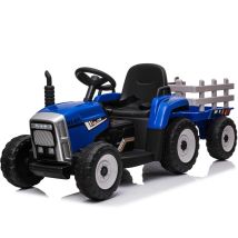 Children’s Electric 12v Ride On Tractor With Trailer And Remote - Blue