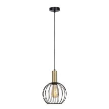 Lámpara colgante Sofis II 1xE27 – Metal negro con detalles dorados – 20 cm diámetro – 100 cm altura – 60 W – Uso interior