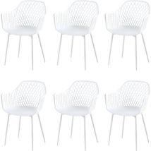 H.j Wedoo Chaise De Jardin Lot De 6, Chaise De Jardin Exterieur, Coque En Pp, Structure En Métal, Accoudoirs, Patins Réglables En Hauteur, Charge 