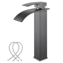 Rubinetto Miscelatore Moderno A Cascata Per Lavabo Da Bagno, Colore Grigio, Con Beccuccio, Altezza 232 Mm, Forma Quadrata, Per Acqua Calda E Fredda, 
