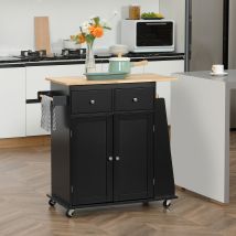 Chariot De Cuisine Avec Armoire, 2 Tiroirs Et Porte-épices, Îlot De Cuisine En Bois, 89x45x89.5cm, Noir