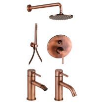 Paquete Completo De Baño En Kit De Ducha Color Cobre Y Grifería Monomando Pollini Jessy Kitjes2ra