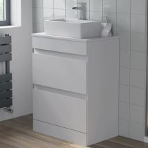 Artis - Countertop Vanity Unit & Basin Floor Standing Bathroom Furniture Drawer White Gloss 600mm With 400mm Rectangular Basin