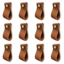 12 Pack Leather Furniture Handle, Door Handle With Screw Nuts, Anti-collision Cabinet Drawer Dresser Door Knob (litchi Striped Brown)