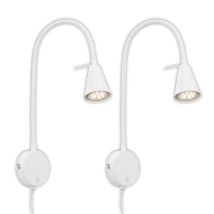 Briloner Tusa Set Di 2 Lampade Da Lettura Led, Orientabili, Luce Bianco Caldo, Interruttore, Bianco, 45x8x20,5 Cm