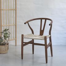 Berah Getah - Chaise En Mindi Massif Finition Noyer Et Assise Tissée