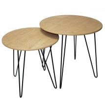 Noor - 2x Design Kaffee Couch Beistell Tische Mdf Möbel Braun Wohn Zimmer Ablage Rund Schwarz 77153