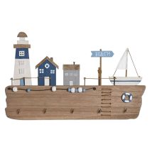 Perchero De Pared - Dkd Home Decor - Mdf (madera) - Natural/marino - 34,5x21,5x1,5 Cm