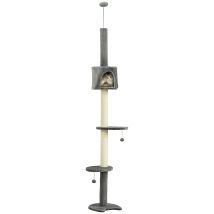 Pawhut - Floor To Ceiling Cat Tree With Condo Scratching Post, Light Grey