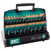 Ent 09022 Set Di 22 Frese Per Legno In Metallo Duro Con Valigetta Di Plastica Resistente - Fresa Per Legno Con Codolo Da 8 Mm - Taglienti In Metallo 