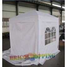 Gazebo Bianco Alluminio Pieghevole 2x2 E Teli Apertura Rapida Campeggio Cucinino