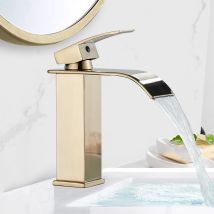 Brushed Gold Basin Mixer Taps,waterfall Bathroom Sink Taps Faucet,single Lever Handle Countertop Washbasin Mixer Tap