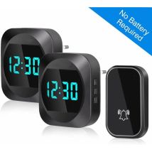 Outdoor Waterproof Wireless Doorbell With Led Time Display, Wireless Door Chime Kit With 2 Receivers, 38 Adjustable Melodies, 150 Meters Range For 