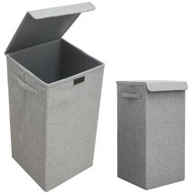 Dunedesign - 50l Cesta Ropa Sucia Con Tapa - 30x30x60 Cubo Estrecho - Canasta Plegable Gris