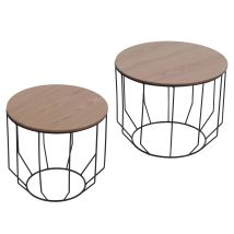 [neuwertig] Mca 2er-set Couchtisch Hhg-396, Beistelltisch Kaffeetisch Loungetisch, Industrial Metall Holz Eiche