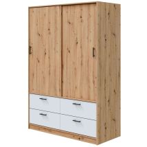 Bricohabitat - Armario 2 Puertas Correderas Y 4 Cajones Lúmina Dormitorio O Habitación Blanco Artik Y Roble Nodi 140x200x60 Cm