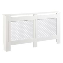 Toboli Copritermosifoni In Legno Bianco 152 X 19 X 82 Cm, Copri Termosifone In Mdf, Pannello In Legno Per Radiatori, Elegante Mobile Copritermosifone